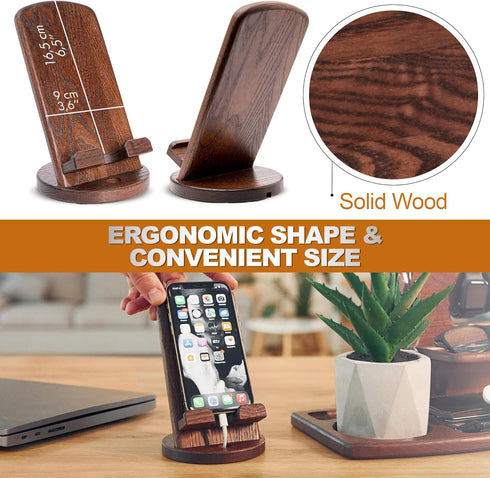 TESLYAR Wood Cell Phone Stand Elegant Phone Holder for Nightstand & Desk | Portable Office Gift for Men, Dad & Husband
