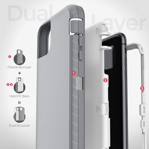 Defender Wallet Design with Hidden Back Mirror and Card Holder, Heavy Duty Protection Case for iPhone 11 Pro, Gray