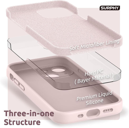 SURPHY Compatible with iPhone 13 Mini Case with Screen Protector, Liquid Silicone Phone Case 5.4 inch, Chalk Pink