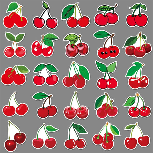 50pcs Cherry Stickers Vinyl Red Fruits Stickers for Water Bottle, Laptop, Skateboard, Cute Waterproof Aesthetic Decals