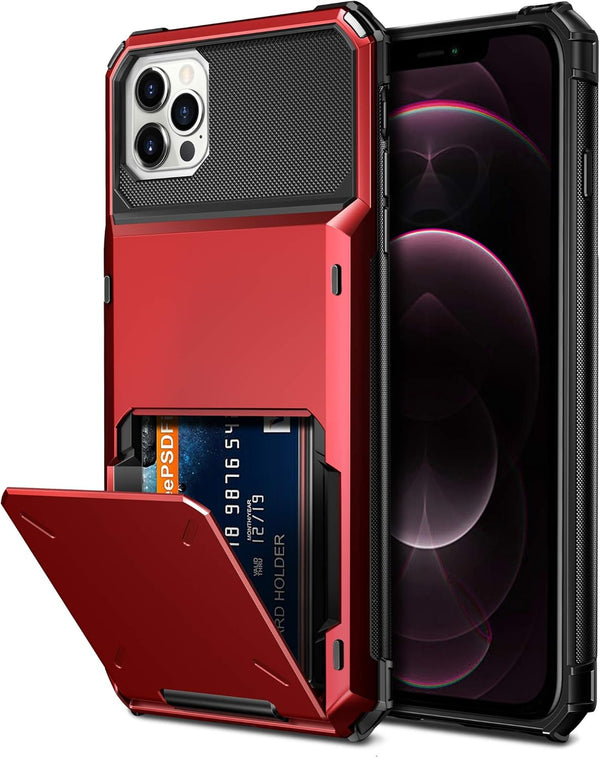 Vofolen Compatible with iPhone 12 Pro Max Case, 5G Wallet with 4-Card ID Slot, Red Hybrid TPU Bumper