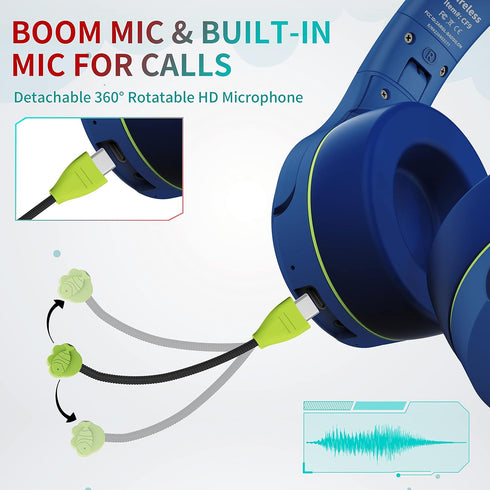 Riwbox CF9 Cat Ear Kids Bluetooth Headphones with LED Light, Safe 85dB Volume Limit