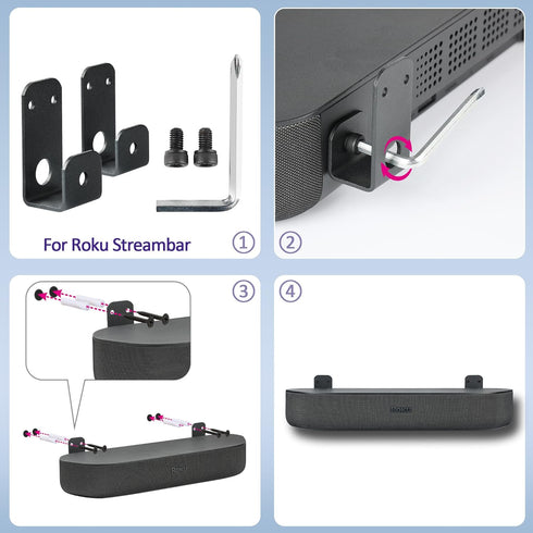 Wall Mount Bracket for Roku Streambar and Smart Soundbar, Sturdy Holder with Silicone Remote Cover