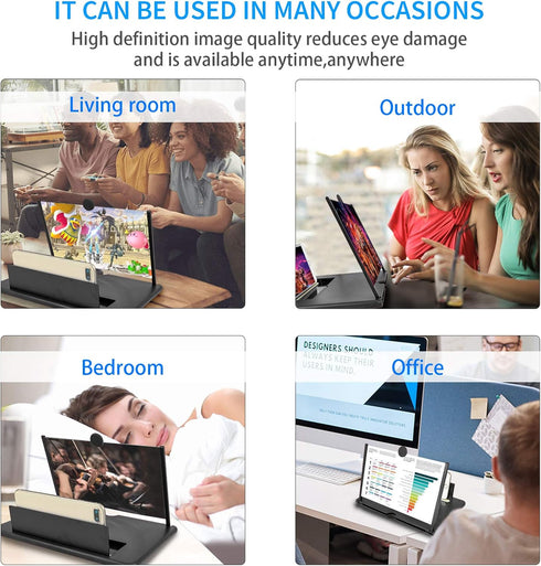 14 inch Screen Magnifier for Cell Phone, 3D Enlarger for Movies, Videos, Reading, Gaming, Compatible with Smartphones
