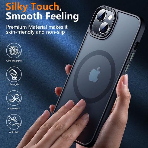 SPIDERCASE iPhone 13/14 Case - Slim, Military-Grade, MagSafe Compatible, Soft Touch, with 2 Tempered Glass Protectors -