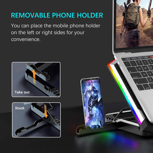 TopMate C11 Laptop Cooling Pad - RGB Gaming Notebook Cooler with Adjustable Height and 6 Quiet Fans
