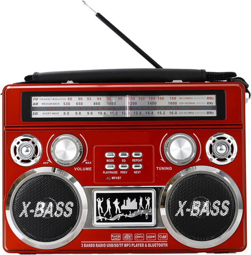 Supersonic SC-1097BT Portable 3 Band Radio with Bluetooth, MP3 Playback, Flashlight, High Sensitivity, Long-Lasting