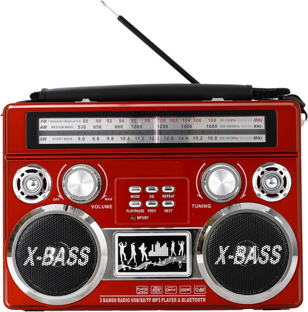 Supersonic SC-1097BT Portable 3 Band Radio with Bluetooth, MP3 Playback, Flashlight, High Sensitivity, Long-Lasting