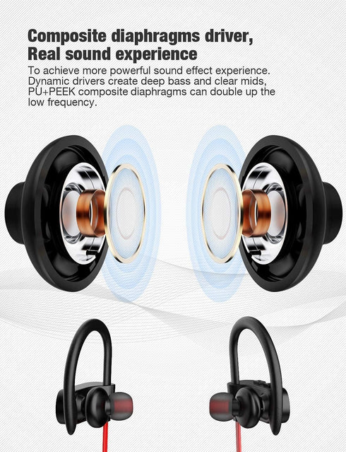 Otium Bluetooth Headphones - Wireless Earbuds IPX7 Waterproof Sports Earphones with Mic, 15 Hour Battery