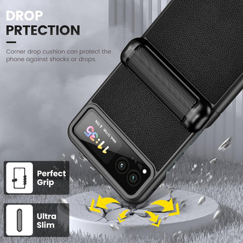 VEGO Black Case for Motorola Razr 2023 - Shockproof, Full Body, Hinge Protection, Built-in Screen Protector & Kickstand.