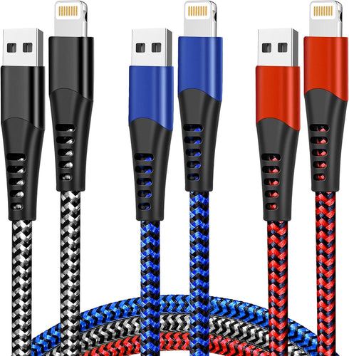 cugunu USB Lightning Cable 3 Pack 6FT, MFi Certified Nylon Braided Fast Charging Cord for iPhone
