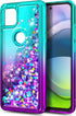 NZND Case for Motorola One 5G Ace - Tempered Glass Screen Protector, Sparkle Glitter Flowing Liquid Case