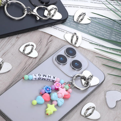 Jxiwfvl 8 PCS Heart Shaped Phone Charm Hooks, Universal Adhesive Metal Cell Phone Finger Ring Grip Hook, Cute Heart