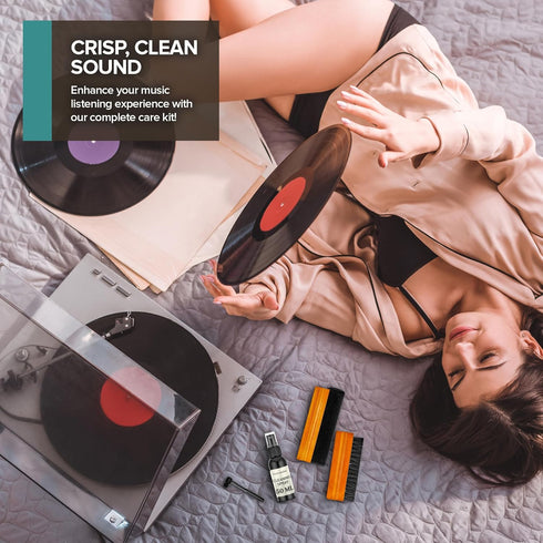 Stock Your Home 6 Piece Vinyl Record Cleaning Kit, Includes Cleaner Spray, Velvet Brush, and Duster Bag