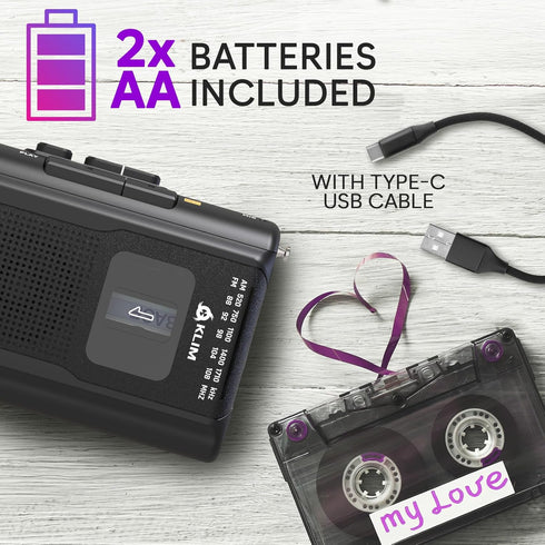 KLIM K8 Cassette Cassette Cassette Tape Player Portable + Recorder + NEW + AM/FM Walkman Player + Built-in Microphone