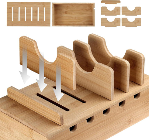 Bamboo Charging Station Organizer for Multiple Devices, Nightstand Bedside Desk Docking Charger for Laptops, Tablets,