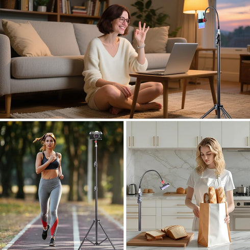 UEGOGO 86" Phone Tripod Stand, Tall Tripod with Flexible Gooseneck & Bluetooth Remote, Adjustable Phone Holder