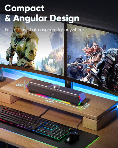 LENRUE G11 Touch Lights Computer Speakers for Desktop, USB C/USB Powered with Clear Sound for PC Laptop