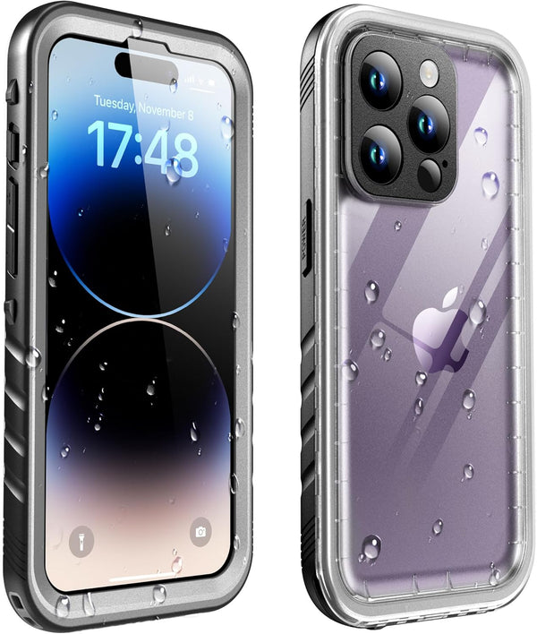 SOKUSIN iPhone 14 Pro Case - Heavy Duty Waterproof, 10FT Dropproof, Dustproof, Full Body Shockproof, 6.1" Black/Clear.