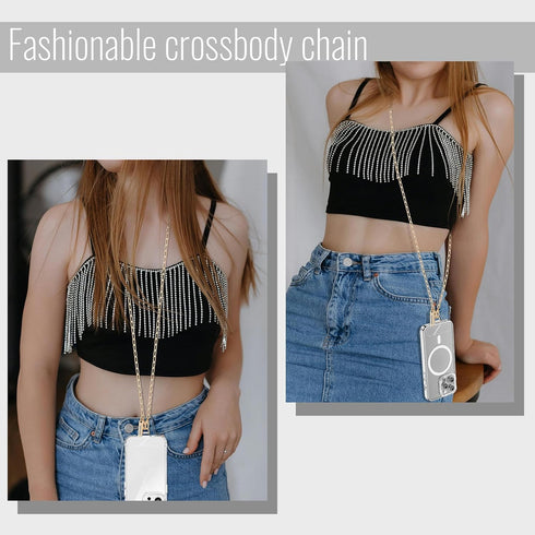 Lightweight Phone Lanyard Crossbody Chain, Detachable Strap with Metal Neck Holder, Charm for iPhone Women Girls Travel