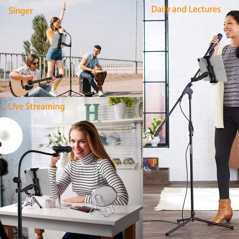 Peastrex Adjustable iPad Holder for Mic Stand, Rotatable Tablet Phone Mount with Super Handle Clamp for 4 to 13.5inch