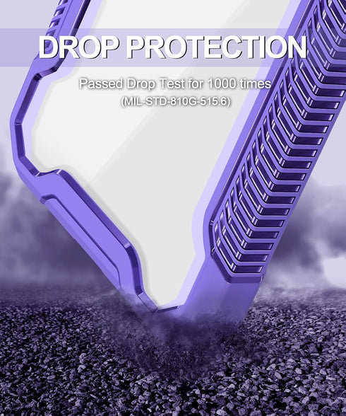 ANSHOW iPhone 12/12 Pro Case, Rugged 360° Full Body with Built-in Screen Protector, Clear Hard PC & Purple Silicone