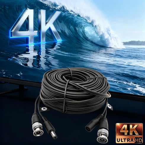 2 Pack 66ft (20M) 4K 4 100 Ultra HD BNC Video Cable Wire, Security Camera Extension Cable, All-in-One Siamese CCTV