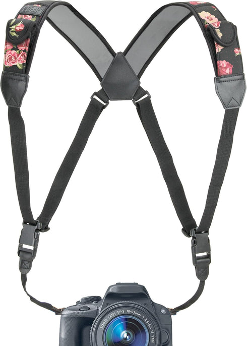 USA Gear DSLR Camera Strap Chest Harness with Quick Release Buckles, Floral