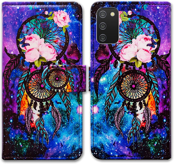 Case for Samsung Galaxy A02s, Dream Catcher Galaxy Sky Leather Flip Phone Case with Card Slot and Kickstand