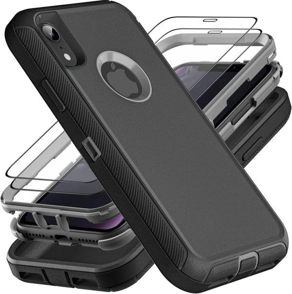 Shop iPhone XR Case: Military Grade 3-in-1 Heavy Duty Shockproof, Drop Proof, Dust Proof + 2 Tempered Glass Protectors