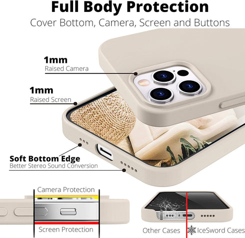 IceSword iPhone 12 Pro Max Case Stone, Light Beige Liquid Silicone Shockproof Cover, 6.7" Soft Anti-Scratch Lining