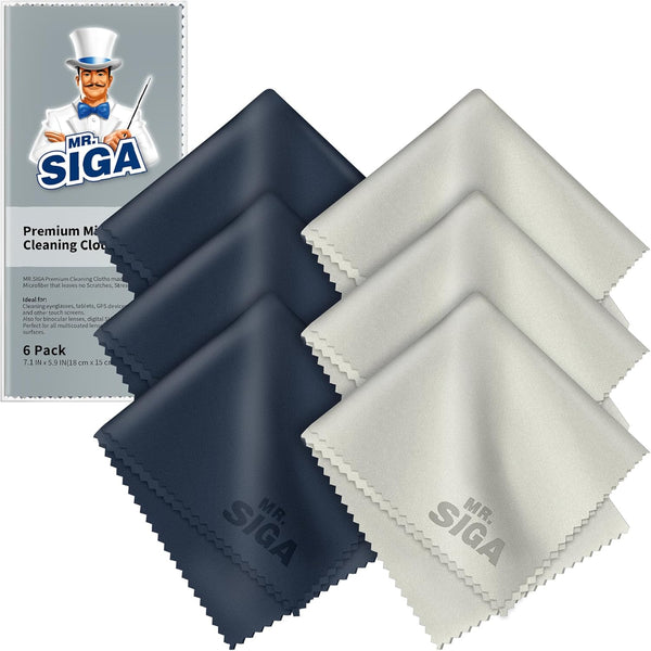 MR.SIGA Premium Microfiber Cleaning Cloths for Lens, Eyeglasses, Screens, Tablets, Glasses, 6