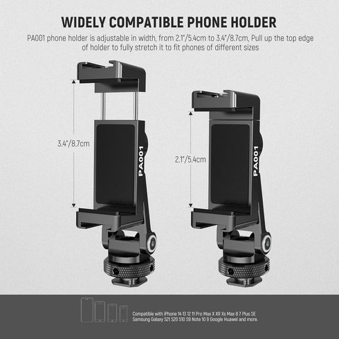 NEEWER Metal Phone Tripod Mount, Adjustable Universal Phone Holder Compatible with iPhone 15 Pro Max, Samsung Galaxy,