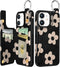 Shorogyt Wallet Case for iPhone 12, Designer Black Flower Pattern Kickstand Magnetic Clasp Back Flip Folio Leather Case