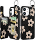 Shorogyt Wallet Case for iPhone 12, Designer Black Flower Pattern Kickstand Magnetic Clasp Back Flip Folio Leather Case