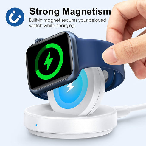 Charging Stand for Apple Watch, Magnetic Wireless Portable Watch Charger Stand with Charging Cord&Adapter Compatible with iWatch Series 9 8 7 SE 6 5 4 3 2, Supports Nightstand Mode-White