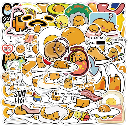 CHVISO 60PCS Japanese Lazy Egg Kawaii Stickers, Vinyl Waterproof Stickers for Kids, Teens, Adults
