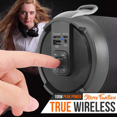 Pyle Wireless Portable Bluetooth Boombox Speaker, 100 Watt Rechargeable, Loud Stereo System