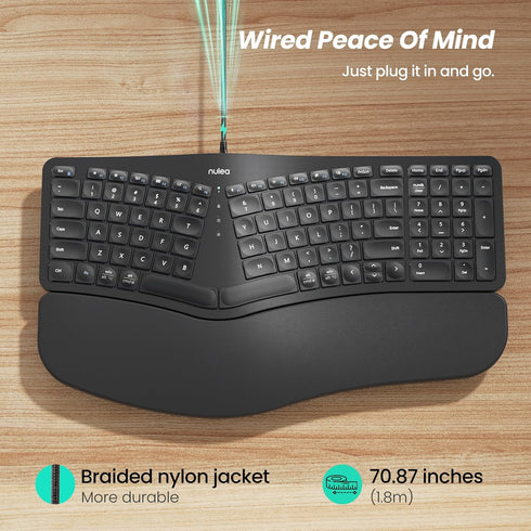 Nulea RT05C Wired Ergonomic Keyboard, Split Keyboard with Cushioned Wrist Rest, USB Corded for Windows/Mac