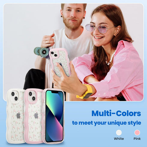 ZCDAYE iPhone 13 Floral Case, Soft TPU Shockproof Cover, Cute Curly Wavy Shape, Pink Aesthetic for Women & Girls.