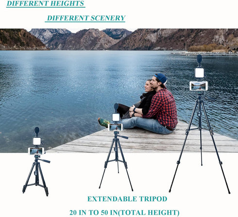 Vlogging Kit for YouTube, iPhone & Android Phone, Includes Two Tripods, Light, Microphone, Remote, and Jack Adapter