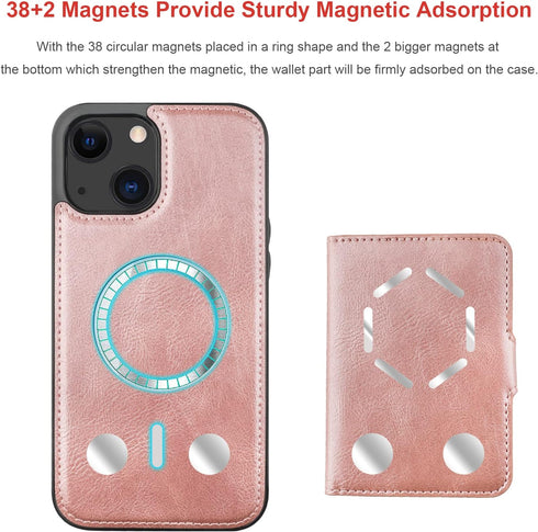 Bocasal 13 6.1 Inch Wallet Case for iPhone Compatible with MagSafe Magnetic RFID Blocking Detachable Premium PU Leather