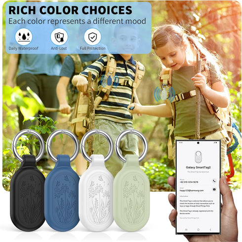 TUDIOW 4 Pack Samsung Galaxy SmartTag2 Case, Waterproof Silicone Anti-Lost Scratch Resistant Cover (Black&White&Navy