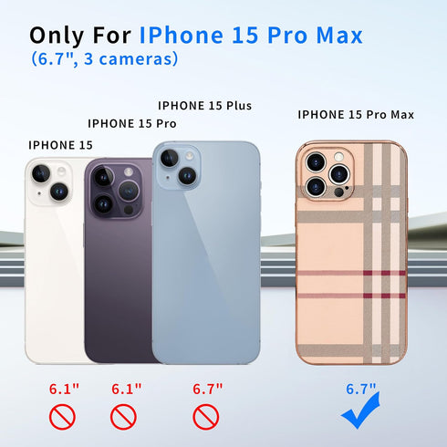 Fashion Leather Designer Phone Case for Apple iPhone 15 Pro Max, Soft TPU Drop Protection Shockproof Holder for Women