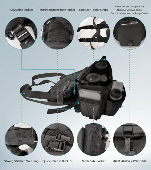 GAIARENA Binocular Harness Chest Pack, Waterproof Bino Harness with Rangefinder Pouch for 20x50 Binoculars (Full Size)