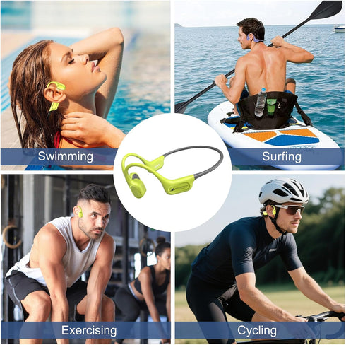 IP68 Swimming 32GB MP3 Swimming/Marathons/Cycling(Neon) Waterproof Headphones, Bone Conduction Liquid Silicone