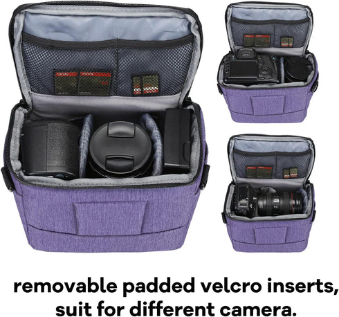 G-raphy Waterproof Camera Bag, DSLR SLR Messenger Bag with Pu Leather Handle for Photography Accessories (Purple)