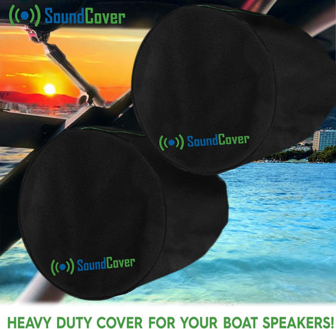 Two Large Black Heavy Duty Marine Wakeboard Tower Pod Speaker Covers for Large Round Boat Speakers