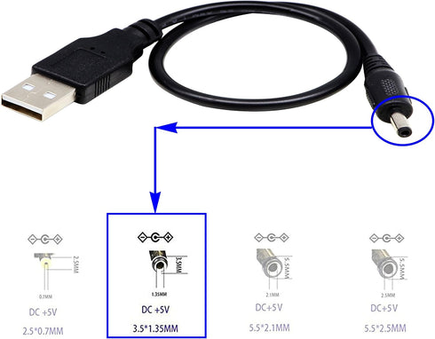 zdyCGTime USB 2.0 A Male to DC 3.5x1.35mm Male Adapter Cable, 5 Volt DC Charging Cable