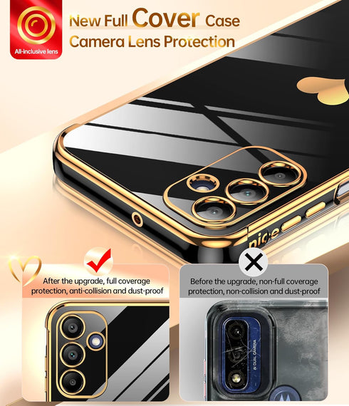 LeYi Love Heart Plating Women Cute Luxury Soft TPU Shockproof Case for Samsung Galaxy A15 5G with Tempered Glass Screen